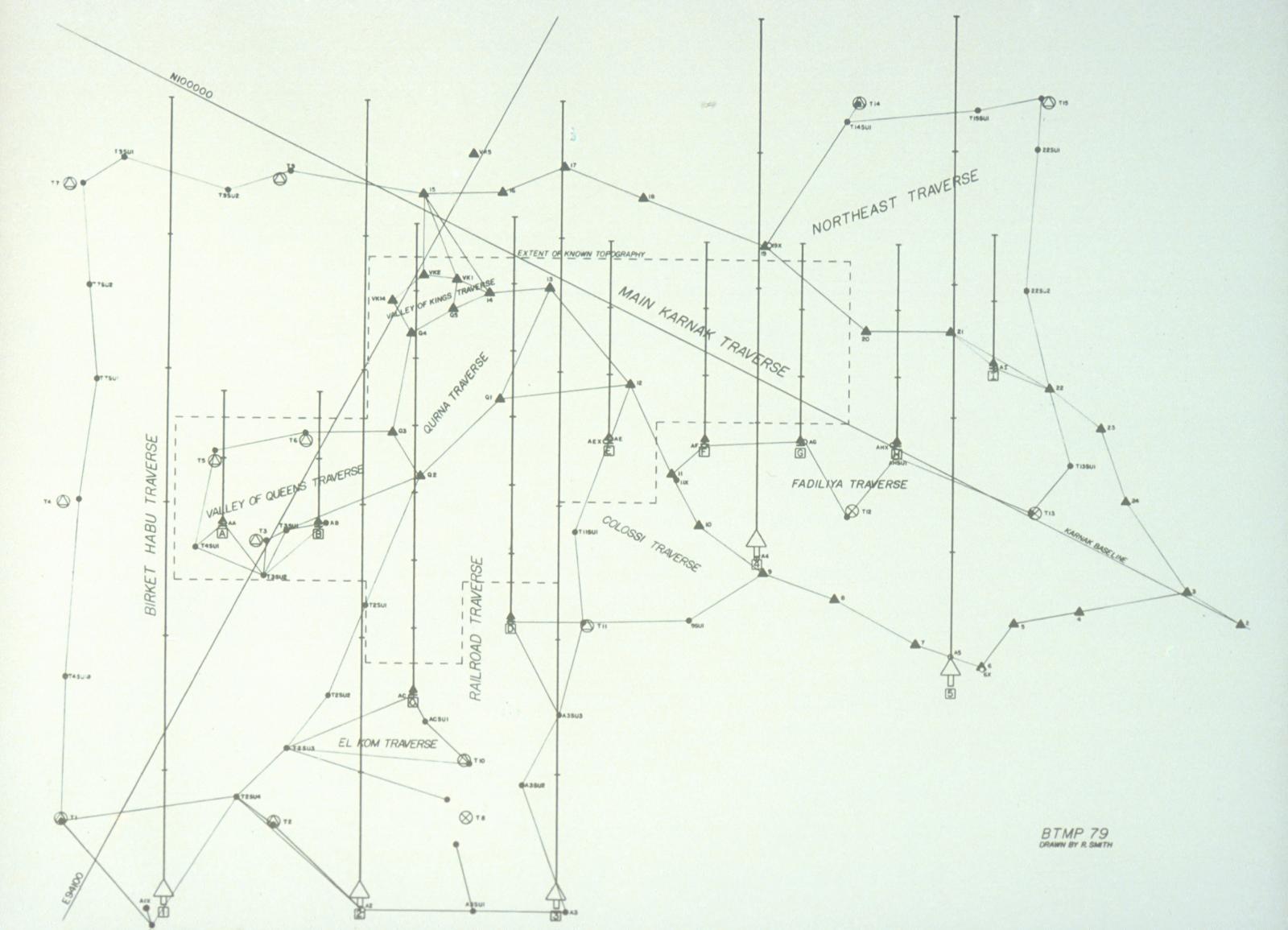 Sub-traverses of the West Bank traverse showing positions of flight lines and control points.