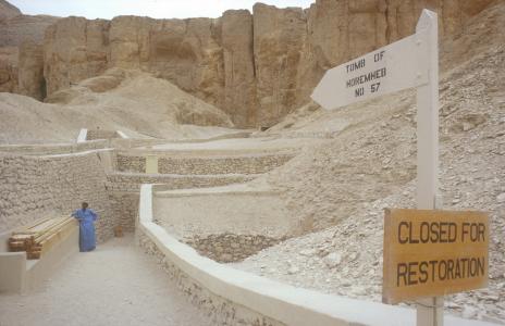 Modern approach leading to a tomb entrance.